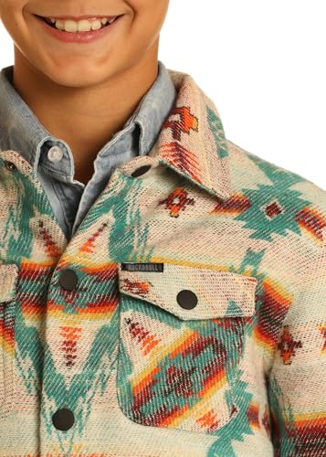 Rock & Roll Denim Kids' Cream Aztec Jacquard Shirt Jacket, Natural, L3