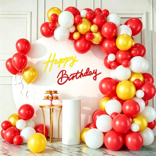 Image of TONIFUL Happy Birthday Sign for Backdrop - Red Yellow Felt Banner - Includes Dot Glue - Perfect for Birthday Party Backdrop,Wall Decr,Balloon Arch,Photo Background