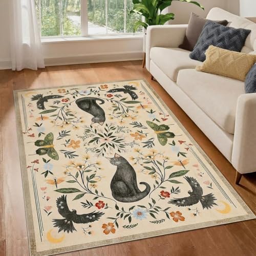 FairyStyle Waschbarer Katzenteppich 80x150cm, Camel Flor Bettvorleger