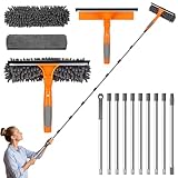 Acsatont 2-in-1-Fensterreinigungsgerät, 24cm~390cm Extra Lange Fensterputzer Set, Teleskop Fensterwischer Abzieher Set, Fensterreinigungsset mit drehbarem, biegbarem Kopf (Gewinde + Teleskop)