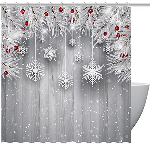 Rideau de douche Noël argenté grand format 183 cm imprimé flocons - 2