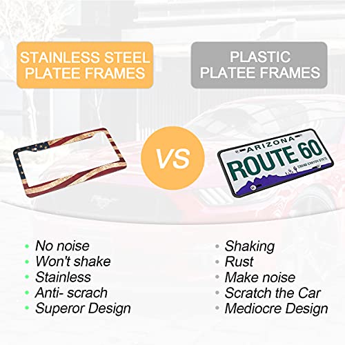 Car License Plate Frame, 2 Pack Aluminum Stainless Steel License Plate Frame, Rust-Proof, Durable, License Plate Frame For Men And Women (Flag 2) #TOP3