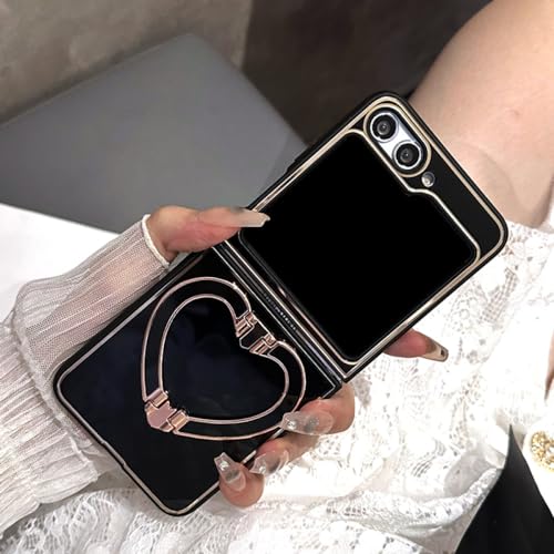 Coque Galaxy Z Flip 4 avec support cœur pliant et protection antichoc élégante noire