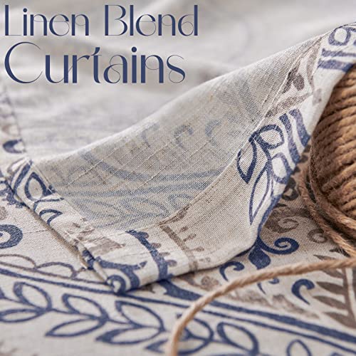 Jinchan Kitchen Curtains Tier Curtains Linen Blend Tiers Medallion Damask Design Flax Textured Retro Bedroom Window 2 Panels 36 Inches Long Blue On Beige #TOP3
