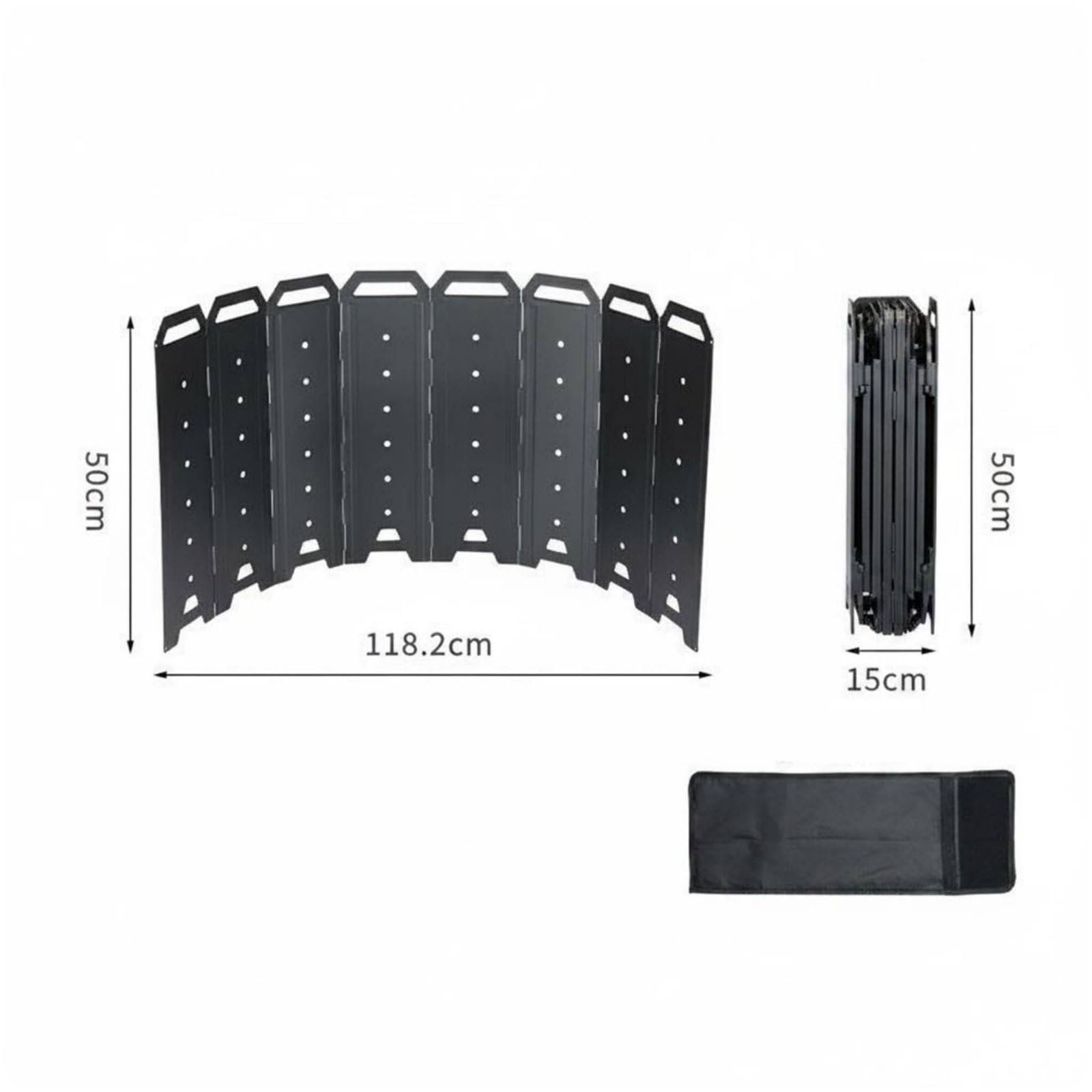 Cortaviento Plegable Ventilado Paraviento Plegable Estufa Negro Equipo Camping para Fogata, 50CM, Yd-50