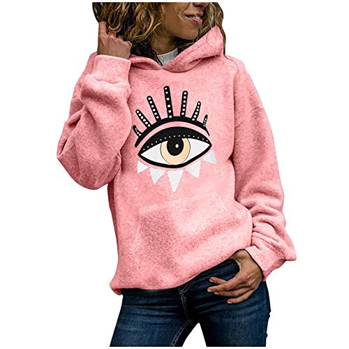 Kapuzenpullover Damen Katze & Muster Gedruckt Hoodies Sweatshirt Beiläufig Pullover mit Taschen(g-Rosa,XXL)