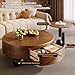 Round Coffee Table,Wood Desktop with Storage Drawers Modern Design Home Furniture Coffee Table Nesting Side for Living Room Apartment Modern Industrial Simple Nightstand (a, 80cm/31.5in)