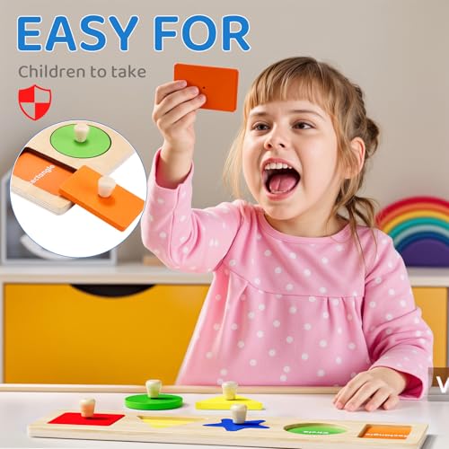 Image of First Jumbo Knob Wooden Shape Puzzle for Toddlers 1-3,Montessori Toddler Puzzle Toys for1-2 Year Old,Preschool Learning Peg Puzzles Toys for Baby Kids