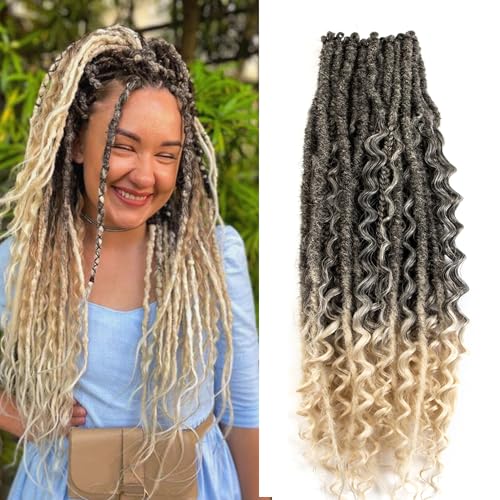 Synthetic Hair Dreadlock Extensions 30 Strands 24 Inch 3 In 1 SE Dreads Extensions Handmade Soft Single Ended Straight Curly Boho Wavy Dreads (1B/613#, 30S)
