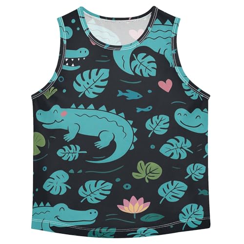 JUNZAN Alligators Tropical Leaves Boys Tshirts Tank Tops Sleeveless Teens Vest Kids Activewear for Soccer Exercise Beach 3T