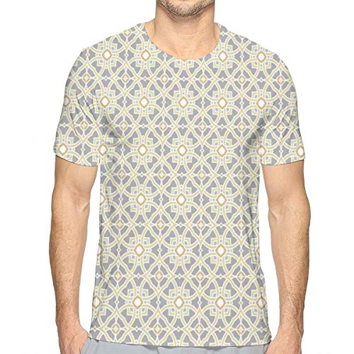 KKAIYA 3D Printed T Shirts,Arabesque Moroccan Floral Azulejos Inspired Squares Circles Artwork S