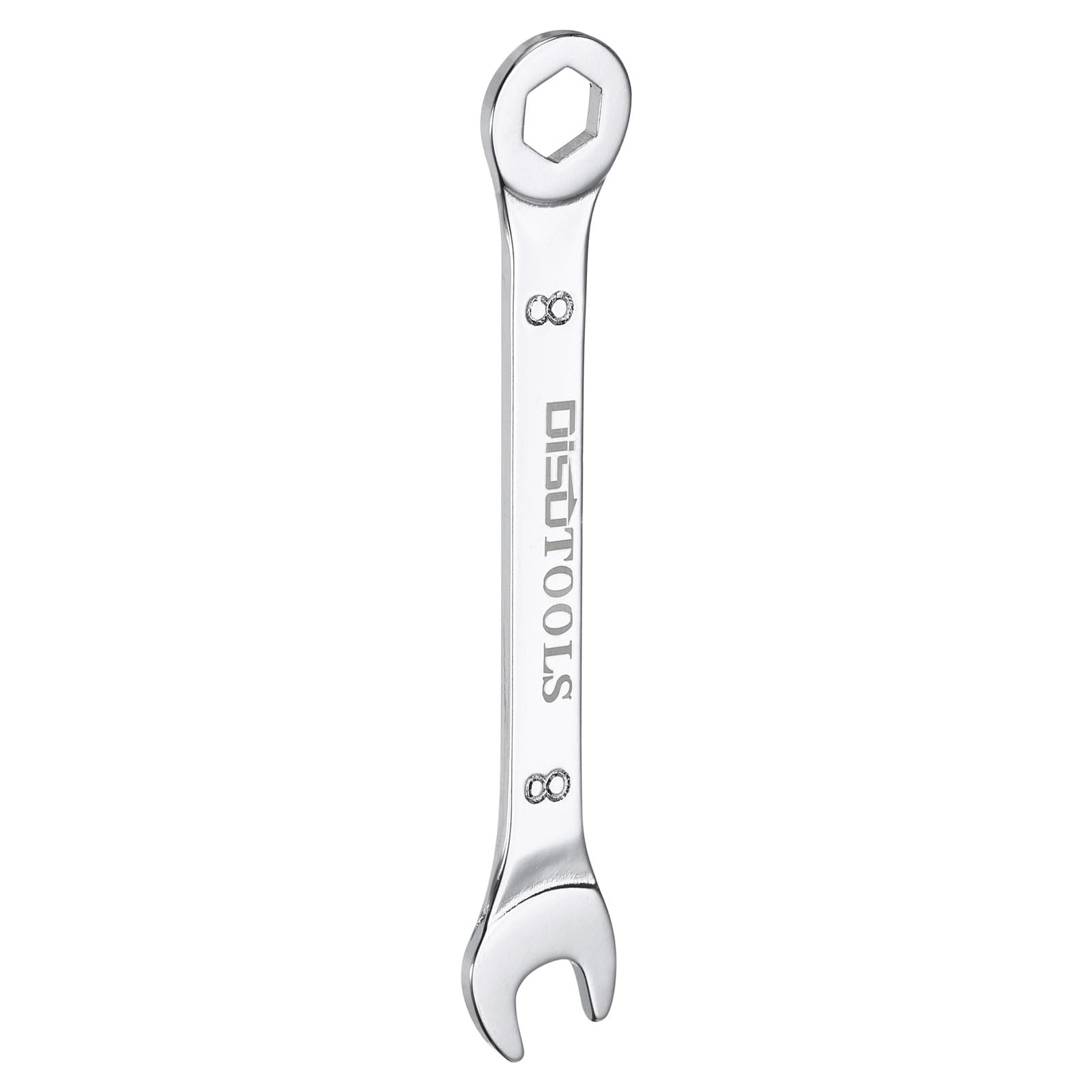 HARFINGTON Thin Combination Wrench Metric 8mm 6-Point Ended Box 15 Degree Offset Open End CR-V Chrome Plated Steel, Silver