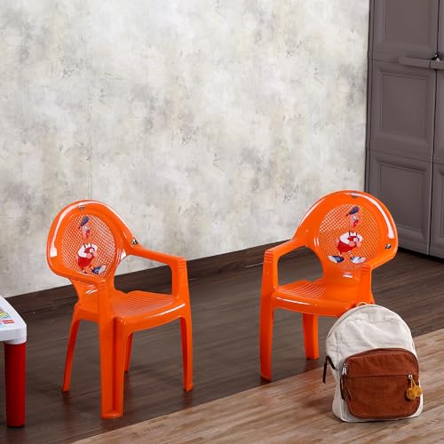 Image of Cello New Tulip Comfortable Kids Chair with Backrest for Study Chair|Play|Dining Room|Bedroom|Kids Room|Living Room|Indoor-Outdoor|Dust Free|100% Polypropylene Stackable Chairs, Orange