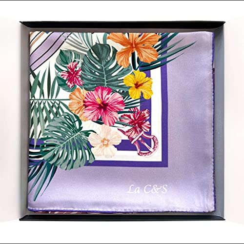 TheCotton&Silk 36" Square Hand-rolled Hem Mulberry Silk Twill Scarf, 18 Momme, Double-side Print2