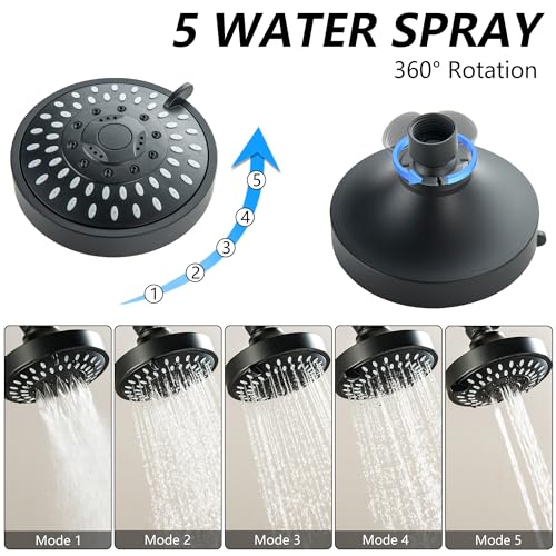Kit de ducha exterior, ducha exterior con control de una manija y cabezal de ducha | Instalación para exteriores de alta presión con conexión para manguera y válvula en acabado negro mate miniatura 5
