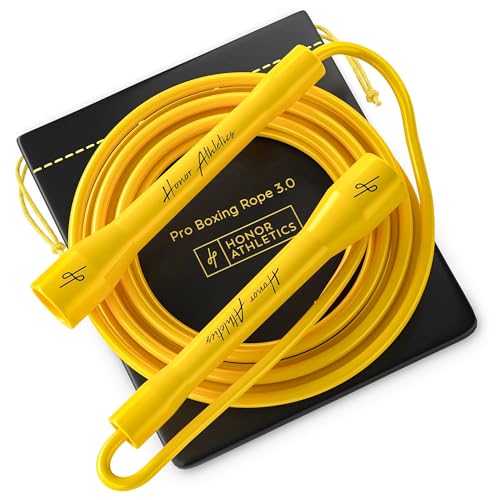 Honor Athletics Pro Boxing Rope 3.0 Cuerda para Saltar 5,3 mm TPU PVC Ajustable 3,05 m Interior/Exterior para Boxeo y MMA, Antienredos/Antidobleces (Mangos amarillos/Cuerda amarilla)