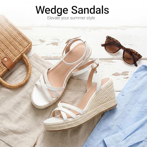 Image of Dressy Open Toe Sandals Platform Wedge Sandals with Cushioned Insole and Ankle Strap Buckle,Strappy Espadrille Wedge Sandals for Women Comfortable Summer