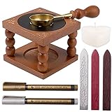CRASPIRE Wax Seal Furnace Set Wax Seal Spoon Holder Wooden Wax Seal Warmer with Heat Resistant Brass...