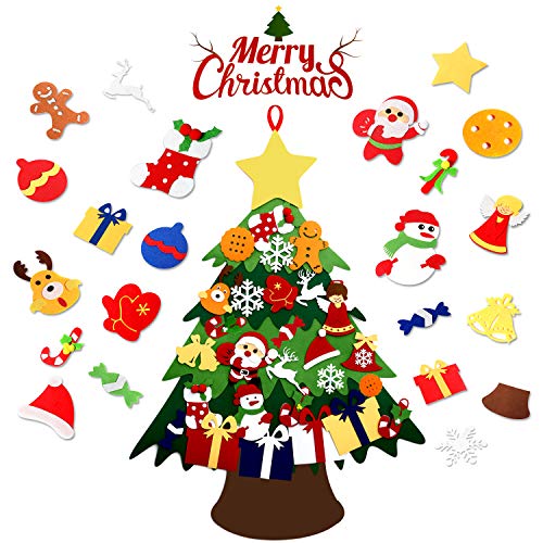 ASSIS 2020-New 3FT 3D-DIY Felt Christmas Tree Set with Handmade 28pcs Ornaments -Double Stitched Wall Hanging