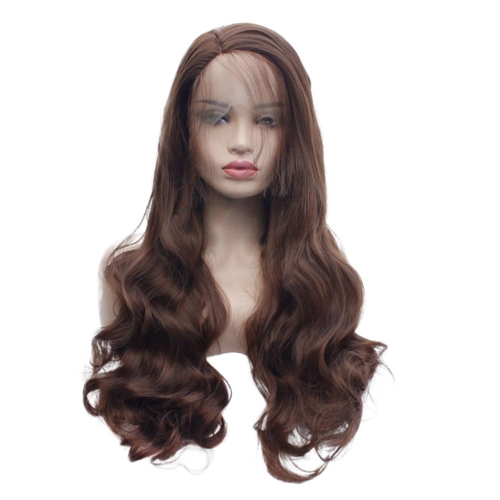 Syntetyczna peruka HD Lace Front 13 x 4, długa, falowana, brązowa peruka dla czarnoskórych kobiet, natychmiast do noszenia, przyjazna dla początkujących (35 cm)
