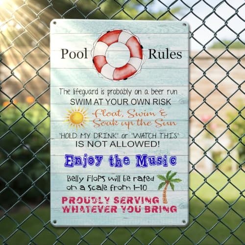Cartel Metálico para Piscina con Reglas Divertidas Azul miniatura 1