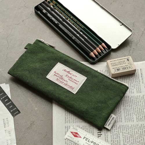 Image of Monolike Archive247 Faded Pencil Case, Green - Classic Muted Tone Desk Organizer, Vintage Minimalist Writing Instrument Pouch