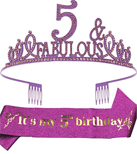 5th Birthday Gifts for Girls,5th Birthday Tiara and Sash Purple,5th Birthday Decorations Party Supplies,5th Birthday Tiara,5th Birthday Decorations Girl,5th Birthday Outfit for Girls,5 Birthday Crown