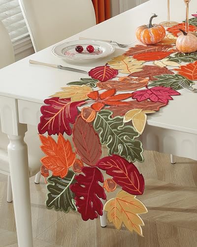 Fall Decorations for Home Fall Table Runner 36 Inches Long with Embroidered Maple Leaf. Thanksgiving Decorations for Dining Room Kitchen Table Seasonal Holiday Harvest Party Decor
