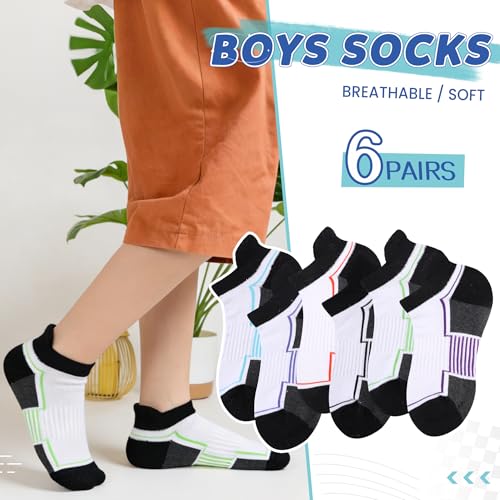 Image of SeeyAN Kids Socks Boys Ankle Athletic Half Cushioned Low Cut Sport Cotton Breathable Socks 6 Pairs