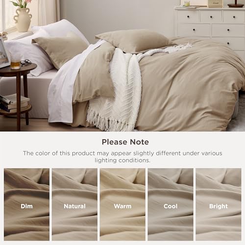 Image of Bedsure Light Brown Oversized King Duvet Cover - 3 Pieces Prewashed Cotton-Like Polyester Soft Bedding Set, Includes 1 Duvet Cover 120x98 Inches with Zipper Closure & 2 Pillow Shams, No Comforter