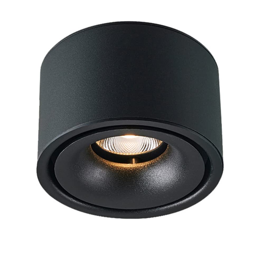 Aioneer Surface Mounted Cob Lighting-Baffle Trim 5W/7W/12W Aluminum Ceiling Downlight -Led Indoor Ceiling Spotlight -Cylinder Flat Spotlight Simple Retrofit Installation - No FlickerBlack-7w-4000K