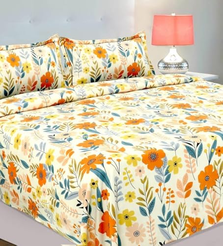 Image of Home Sizzler 210TC Floral Grace Double Bedsheet with 2 King Size Pillow Covers