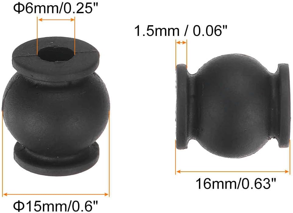 MECCANIXITY Anti-Vibration Shock Absorption Damping Rubber Balls M6xD15xH16mm for RC Quadcopter FPV Gimbal Camera Mount, Black/Pack of 16