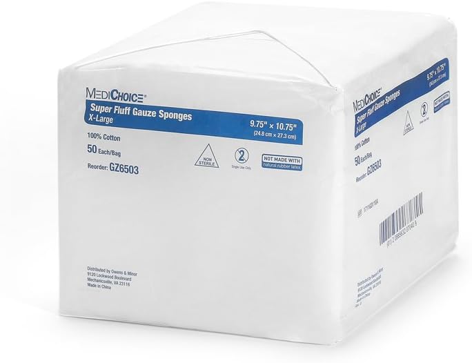MediChoice Super Fluff Gauze Sponge, Non-Sterile, 9.75x10.75 Inch, White, 1314GZ6503 (Case of 200)