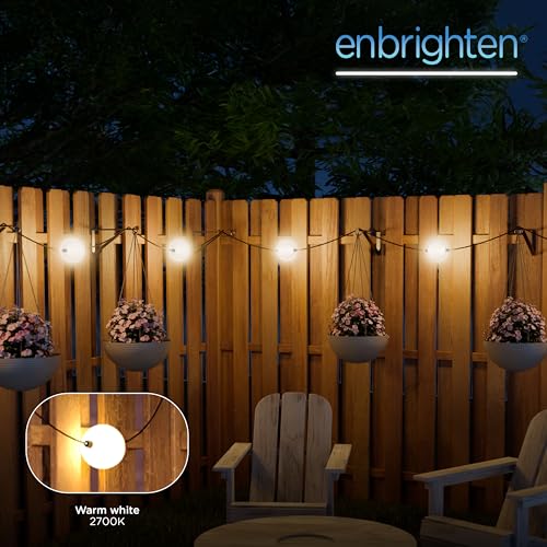 Enbrighten Globe Outdoor String Lights, 44ft, 12 Large 4in Round Bulbs, 2700K Warm White LED, Waterproof, Patio, Backyard, Garden, Pergola, Balcony,