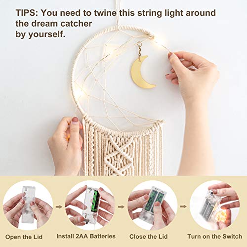 Mkono 2 Pack Macrame Dream Catcher With String Lights Boho Wall Hanging Decor Handmade Circle Moon Dreamcatcher Girls Room Decor For Bedroom Living Room Nursery Dorm, 8''W X 32''L #TOP4