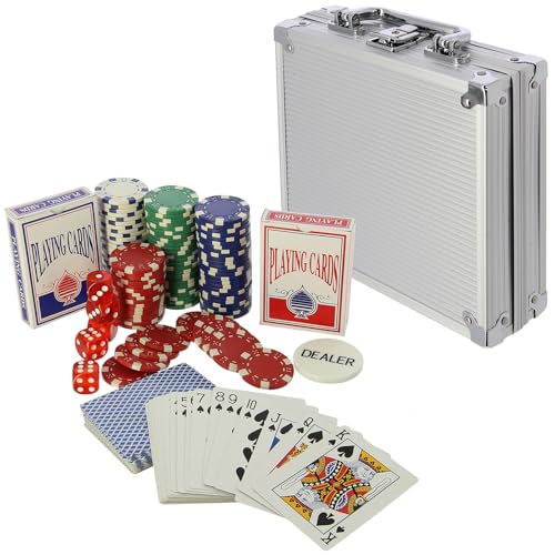 Jeu de poker Texas Hold'em mallette alu jetons 11,5 g dés de casino complet