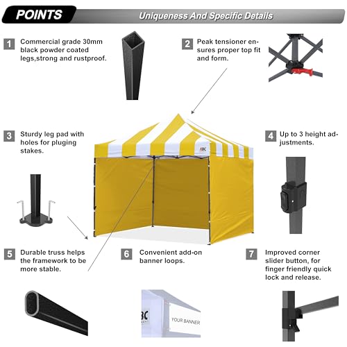 Image of ABCCANOPY Heavy Duty Easy Pop up Canopy Tent with Sidewalls 10x10,Strip Yellow