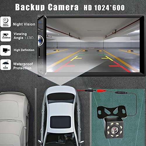 Hd 7'' 1024 * 600 Double Din Car Stereo With Bluetooth,Touch Screen Compatible Apple Carplay Radio, Fm Backup Camera, Mirror Link/Voice Control/Fit Your Car/Aux/Tf/Swc #TOP2