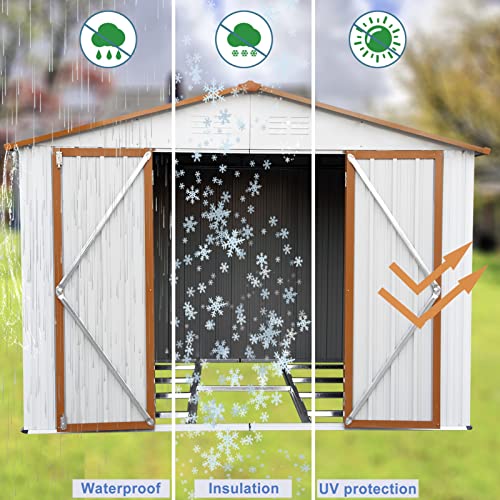 Wiilayok 8' X 6' Outdoor Storage Shed, Steel Metal Shed With Floor Frame ＆Lockable Double Doors ＆3 Garage Hooks, Tool Storage Shed For Yard, Perfect To Store Garden Tools Bike Accessories #TOP4