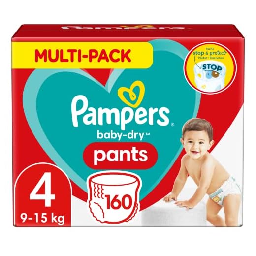 Pampers Couches-Culottes Baby-Dry Pants Taille 4 (9-15kg) Maintien 360° pour Éviter les Fuites, Faciles à Changer, 160 Couches-Culottes (Pack 1 Mois)