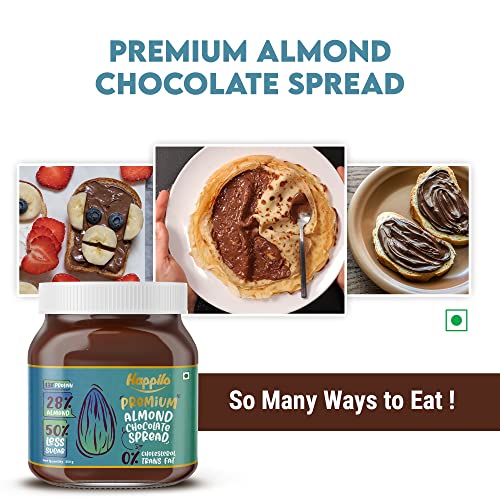 Image of Happilo Premium Almond Chocolate Spread, Delicious and Low-Carb Chocolate Spread with Goodness of California Almonds, High Protein Low Sugar Sweet Dessert, Smooth & Creamy Guilt-Free Diet Snack, No Cholesterol and Trans-Fat, 350g