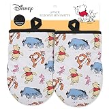 Disney Oven Mitts 2-Pack - 5.5” x 7.5” Heat-Resistant Mini Oven Mitts with Non-Slip Printed Silicone Disney Silhouettes - Pot Holders for Kitchen - Mickey & Minnie, Stitch, Winnie the Pooh