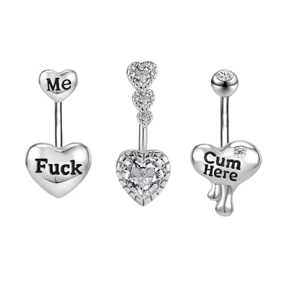TJCGCKK3 anillos de ombligo de cristal de acero inoxidable piercing vientre anillos en forma de corazón Cum Here Fuck Me Curved Navel Barbell Body Jewellery