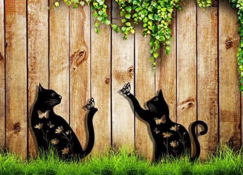 Metal Cat Garden Decor (2 Pack), 15" Large Size Cat Decorative Garden Stakes, Black Cat Silhouette Yard Lawn Outdoor Decorations, Weather Resistance Steel Cat Decor For Cat Lovers #TOP7