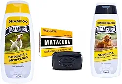 Kit Sarnicida Matacura - Shampoo 200ml + Condicionador 200ml + Sabonete 80g - Suave - Cachorros - Kit Anti-Sarna