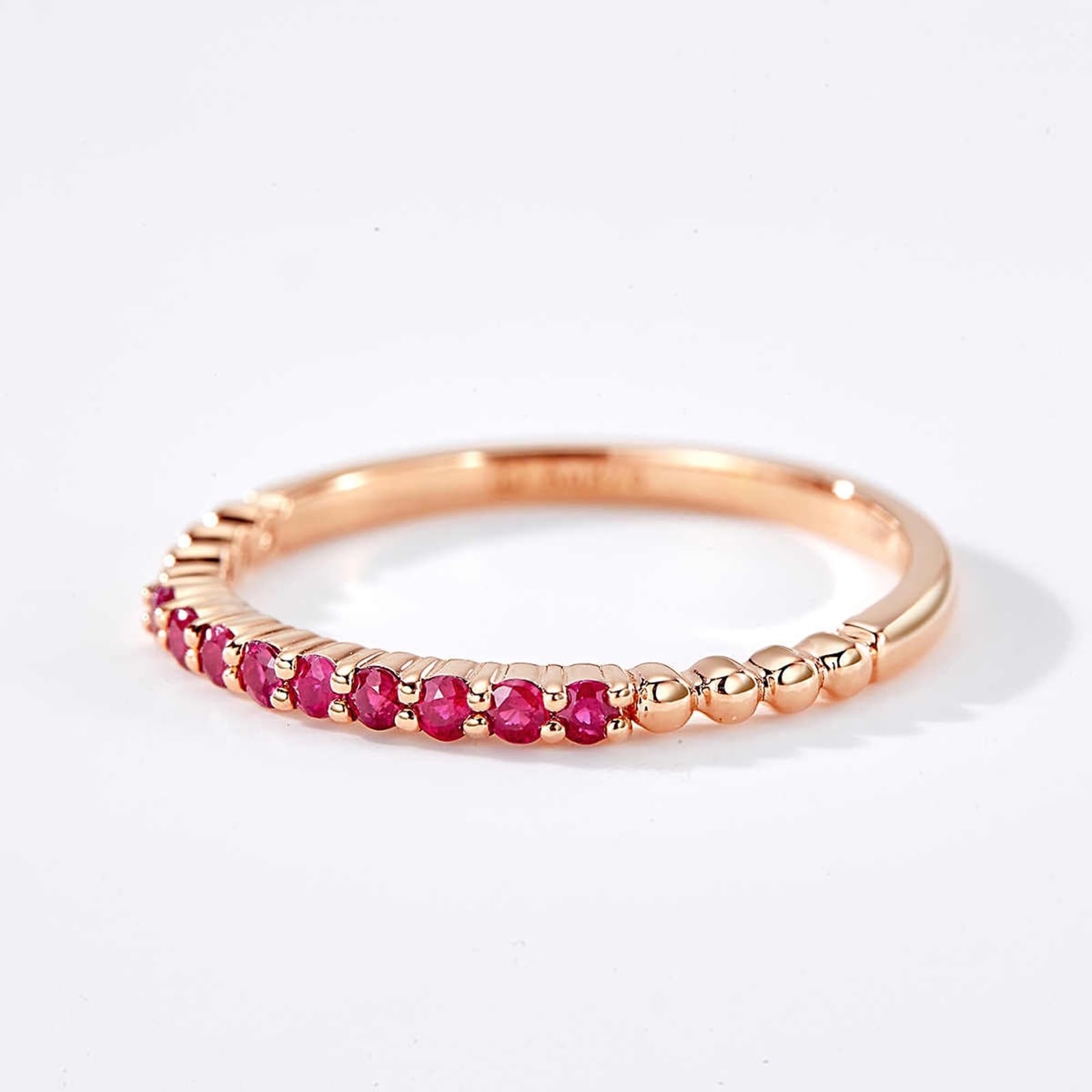 Anillo de boda para mujer, oro rosa, rubí, oro real, alianzas de media eternidad para mujeres