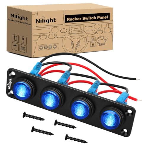 Image of Nilight 4 Gang Rocker Switch Panel IP67 Waterproof 12V /24V On /Off Blue | 3-Pin Toggle Switches Aluminum Panel for Automotive Marine Boat Car Camper Truck Vehicles Lights