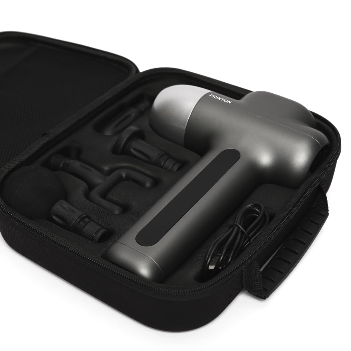 PRIXTON Pistola Masajeadora Titan MGF300 para Masaje Muscular Fitness y Terapia Física, 5 Velocidades, 4 Cabezales, 2600 rpm, Potencia 75W, Diseño Inalámbrico y Ligero, Maletín incluido