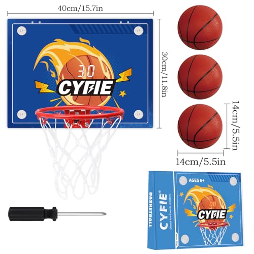 Cyfie Suction Cup Basketball Hoop for Kids, Over The Door Basketball Hoop with Scoreboard and 3 Balls, Indoor Scoring Basketball Hoop for Girls Boys